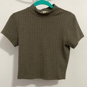 Dark Gray/Green Ribbed Mock Neck Crop Top